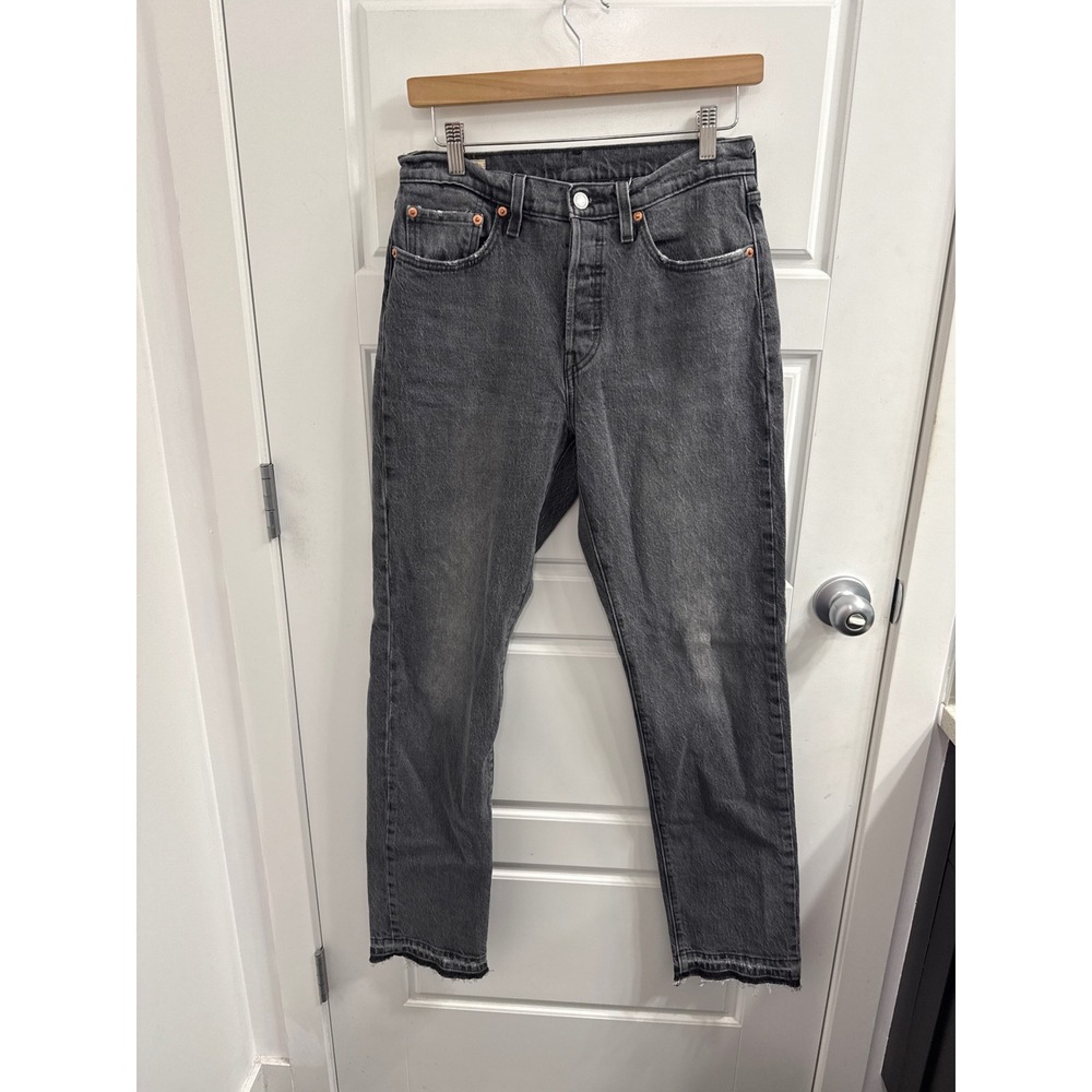 3/$30 Levis 501 Original Fit Jeans Women 27 Gray High Rise Straight Leg Raw Hem
